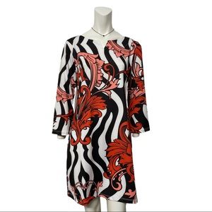 Parisou Bell Sleeve V Neck Swirl Print Dress NWT